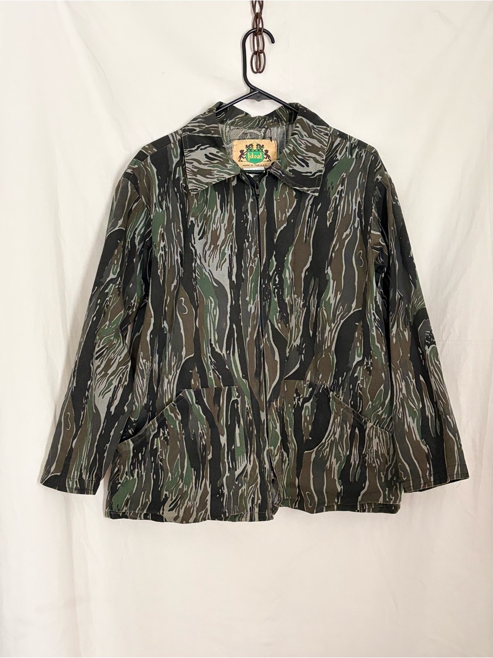 Vintage 80s Camo Full Zip Jacket L hip hop streetwear 90s hunting Detroit Style
